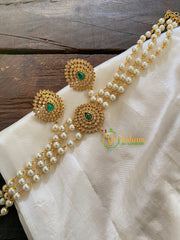 Gold look alike Pearl High Neck Choker-Tilak Green-G7290