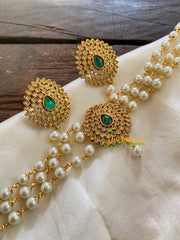 Gold look alike Pearl High Neck Choker-Tilak Green-G7290