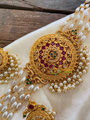 Gold look alike Pearl High Neck Choker-Round Red Green-G7293