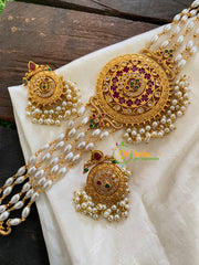 Gold look alike Pearl High Neck Choker-Round Red Green-G7293