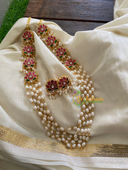 Layered Pearl Malai with Lotus Pendants-J303