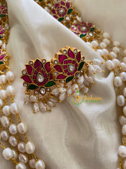 Layered Pearl Malai with Lotus Pendants-J303