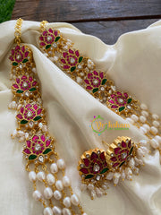 Layered Pearl Malai with Lotus Pendants-J303