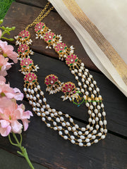 Layered Pearl Malai with Lotus Pendants-J303