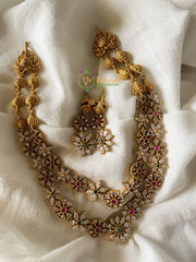 Two Layer American Diamond Elegant Neckpiece - Red-Green-White-G325