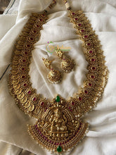 Long Coin Lakshmi Haaram - Gold Look alike Red Green Pearl -G332