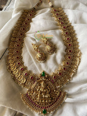 Long Coin Lakshmi Haaram - Gold Look alike Red Green Pearl -G332