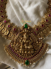 Long Coin Lakshmi Haaram - Gold Look alike Red Green Pearl -G332