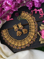 Premium AD Stone Temple Choker – Lakshmi Neckpiece -Red Green-G2375