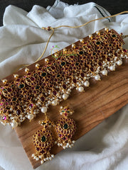 Precious Kemp Guttapusalu Choker - Red-Green-G174