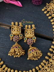 Premium AD Stone Temple Choker – Lakshmi Neckpiece -Red Green-G2375