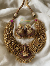 Lakshmi Golden Beads Neckpiece - red green -g318