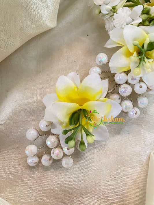 White Yellow Veni with Beads- Hair Accessory-H354