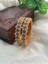 Purple Pink Silk Thread Kada Kundan Bangle -Flower and Dice -G8555
