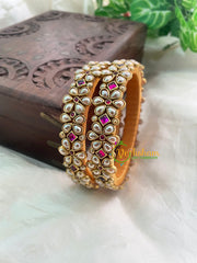 Purple Pink Silk Thread Kada Kundan Bangle -Flower and Dice -G8555