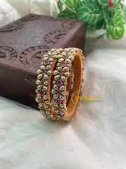 Purple Pink Silk Thread Kada Kundan Bangle -Flower and Dice -G8555