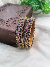 Purple and Blue Silk Thread Kada Kundan Bangle -Diced Flower -G8561