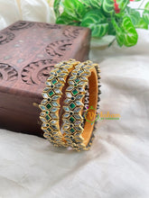 Green Silk Thread Kada Kundan Bangle -Diced Flower -G8563