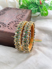 Green Silk Thread Kada Kundan Bangle -Diced Flower -G8563