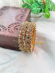 Red Silk Thread Kada Kundan Bangle -Diced Flower-G8564