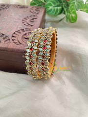 Red Silk Thread Kada Kundan Bangle -Diced Flower-G8564