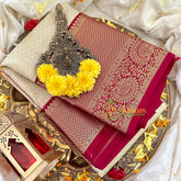 Half White with Red Kanchi Silk Saree-VS1755