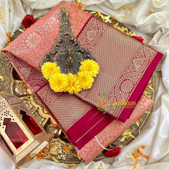 Peach Floral Kanchi Silk Saree-VS1777