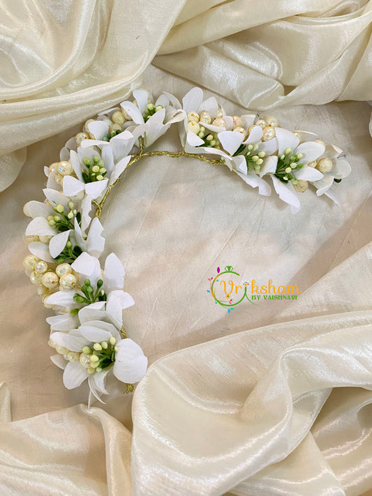 White Veni with Beads- Flower Accessory-H378
