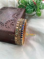 Blue Brown Glossy Silk Thread Kundan Kada Bangle-Square Tilak -G8632