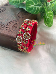 Red Silk Thread Kundan Kada Bangle -Vine-G8643