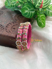 Rose Pink Silk Thread Kundan Kada Bangle -Vine-G8647