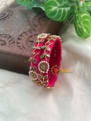 Pink Silk Thread Kundan Kada Bangle -Vine-G8646