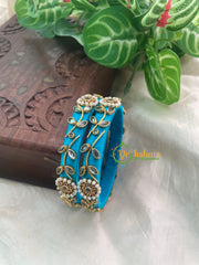 Light Blue Silk Thread Kundan Kada Bangle -Vine-G8645