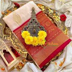 Half White with Red Kanchi Pure Silk Saree-VS1744