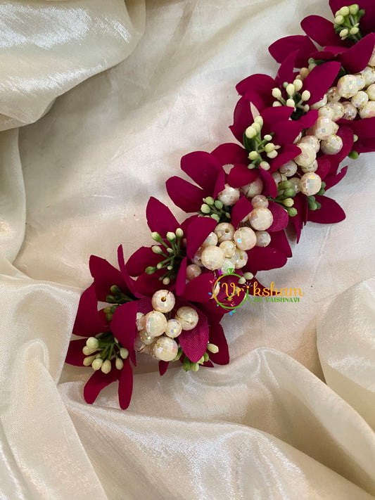 Maroon Veni with Beads- Flower Accessory-H350
