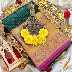 Bottle Green with Violet Pink Kanchi Pure Silk Saree-VS1741