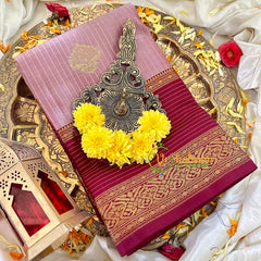 Onion Pink with Red Kanchi Pure Silk Saree-VS1740