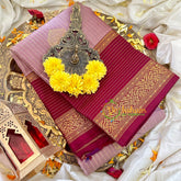 Onion Pink with Red Kanchi Pure Silk Saree-VS1740