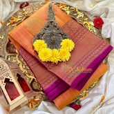 Light Orange with Purple Kanchi Pure Silk Saree-VS1738