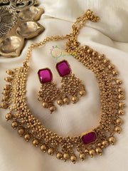 Simple Elegant Ghungroo Short Neckpiece -Red-G2364