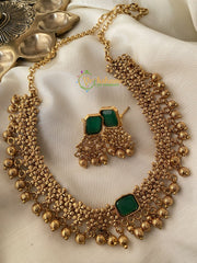 Simple Elegant Ghungroo Short Neckpiece -Green -G2363