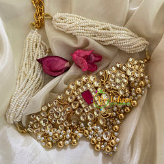 Precious Kundan Jadau Pearl Neckpiece-Gold and Pearl -J323