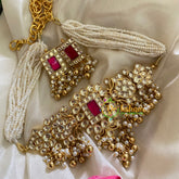 Precious Kundan Jadau Pearl Neckpiece-Gold and Pearl -J323