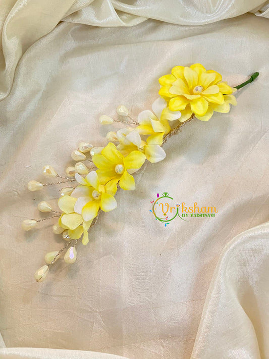 Yellow White Veni with Beads- Hair Flower Accessory-H360