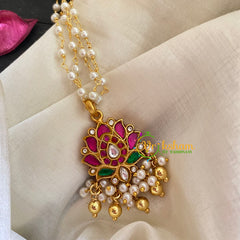 Precious Kundan Jadau Pendant Pearl Mala-Lotus-J328