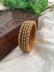 Pearly White Thin Silk Thread Kundan Bangle -Dots-G8587