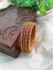 Purple Glossy Thin Silk Thread Kundan Bangle -Dots-G8587