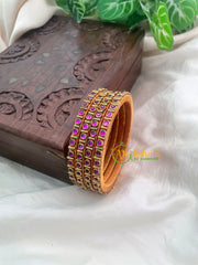 Violet Glossy Thin Silk Thread Kundan Bangle -Dots-G8585