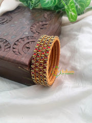 Maroon Red Glossy Thin Silk Thread Kundan Bangle -Dots-G8584