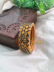 Glossy Brown Thin Silk Thread Kundan Bangle -tilak-G8581